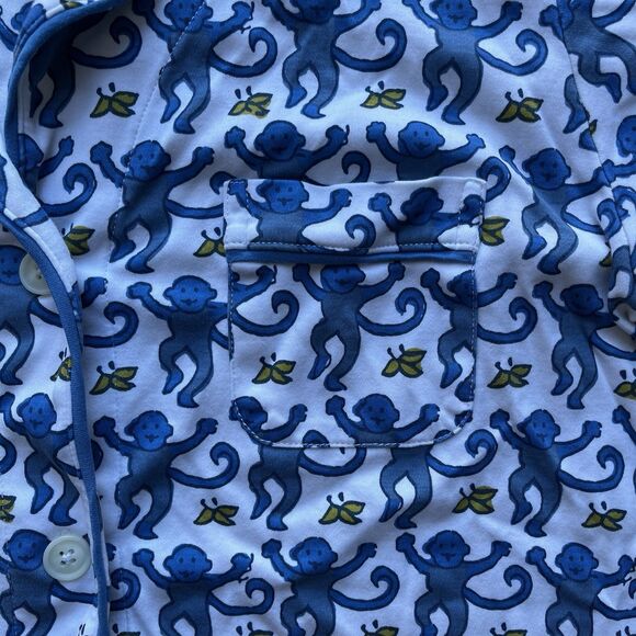 Roller Rabbit Short Sleeve Button Down Monkey Pajama Shirt Cotton Sleepwear Top - Picture 8 of 11